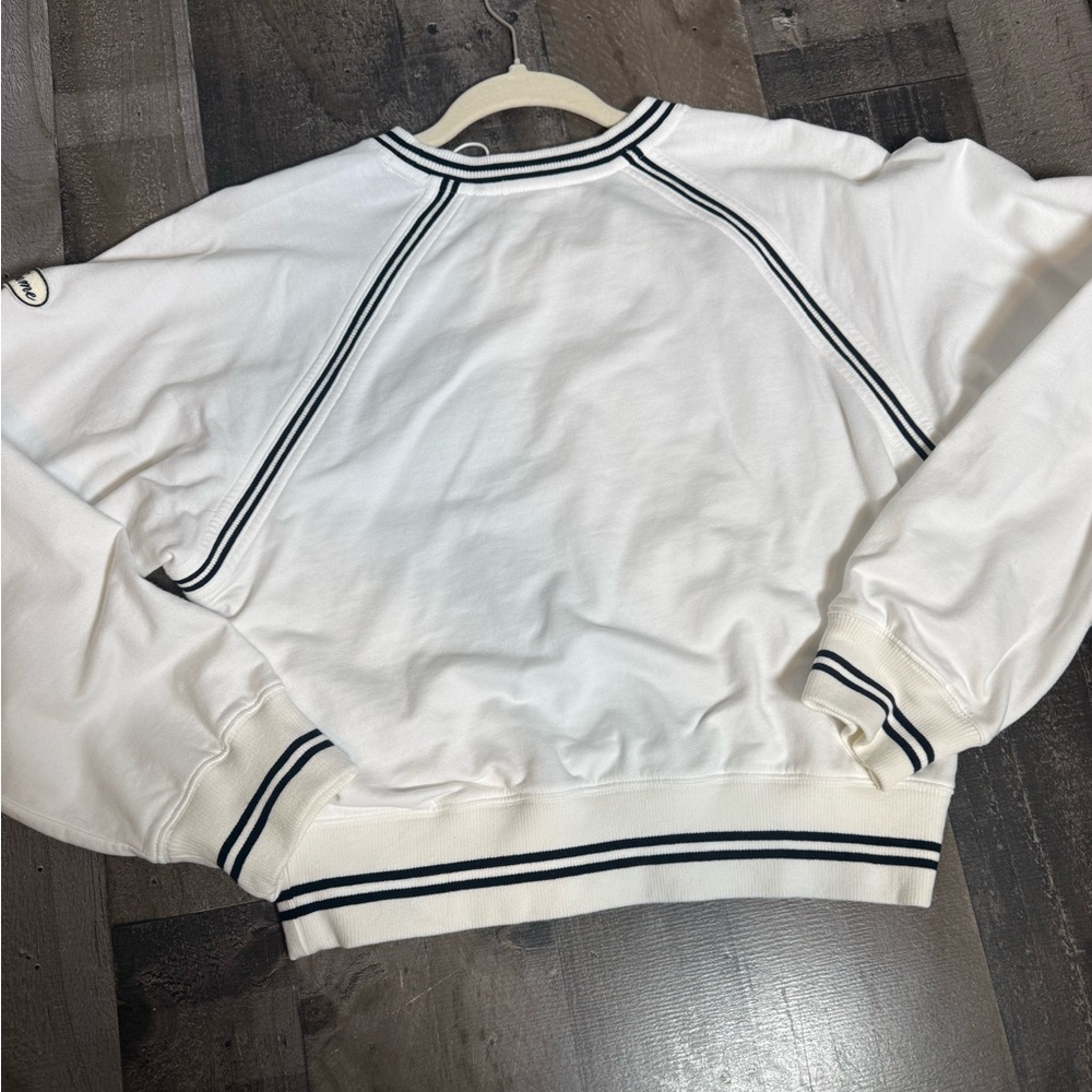 FRAME The Tennis Sweatshirt White Cropped Crewneck Logo Sporty Preppy NWT Small - Picture 5 of 9